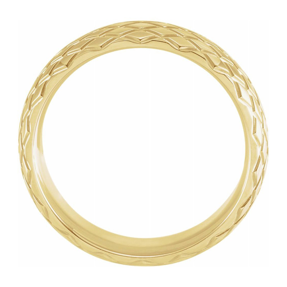 Alternate view of the 6mm 14K Yellow Gold Crisscross Patterned Comfort Fit Band by The Black Bow Jewelry Co.