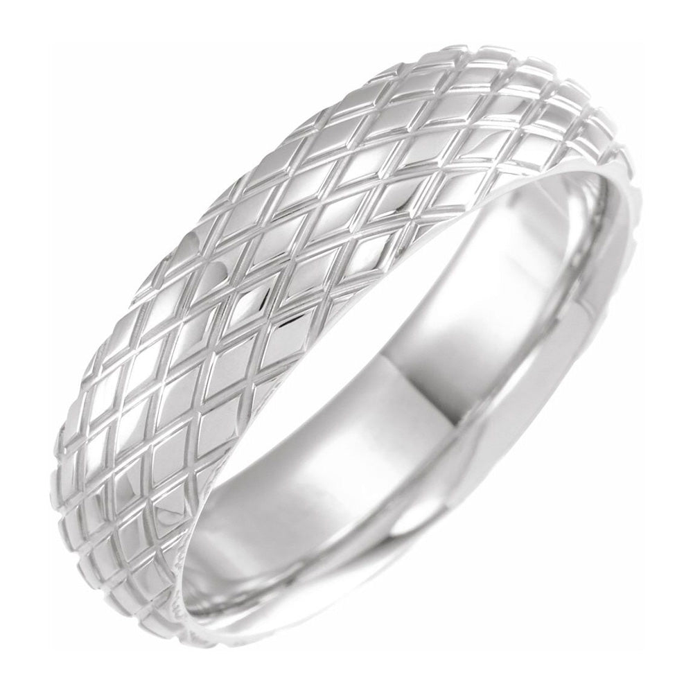 6mm Continuum Sterling Silver Crisscross Patterned Comfort Fit Band, Item R11558 by The Black Bow Jewelry Co.
