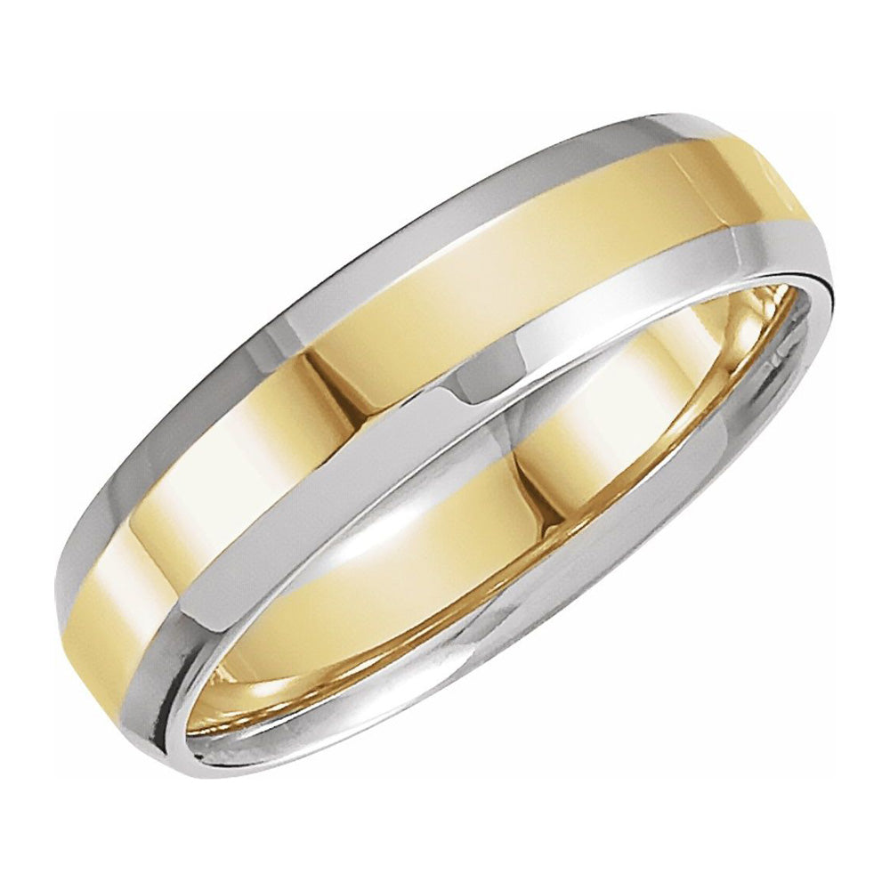 6mm 14K White & Yellow Gold Beveled Edge Comfort Fit Band, Item R11564 by The Black Bow Jewelry Co.