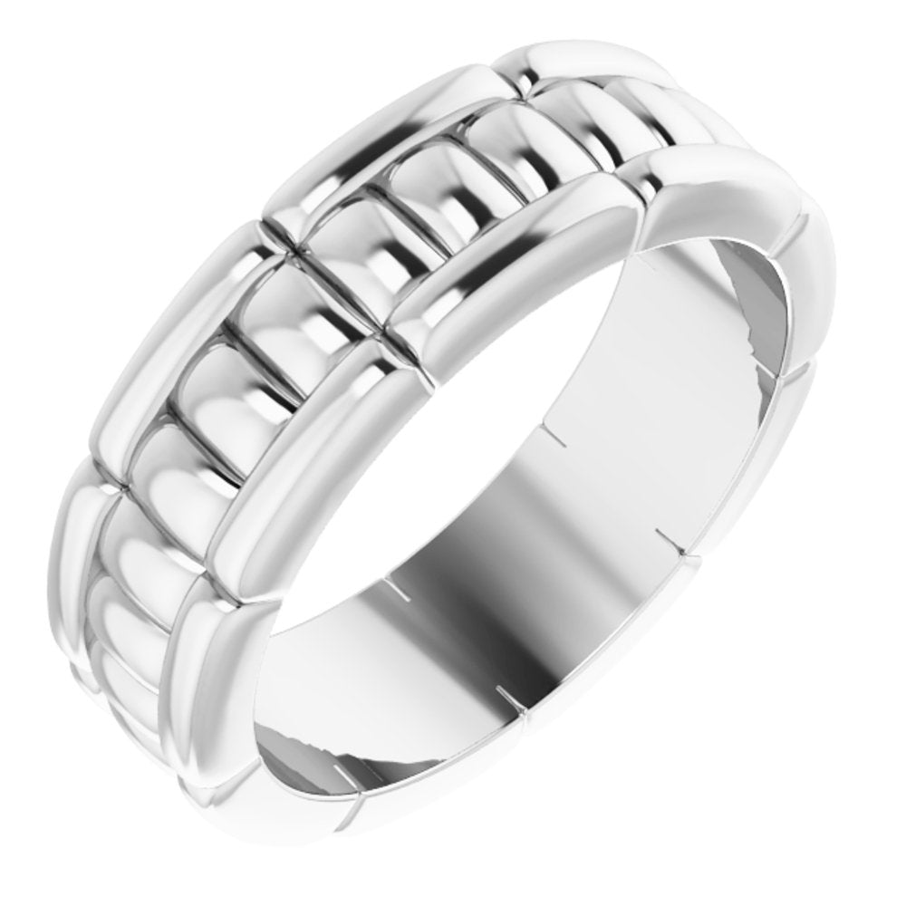 6mm 14K White Gold Grooved Pattern Standard Fit Band, Item R11565 by The Black Bow Jewelry Co.