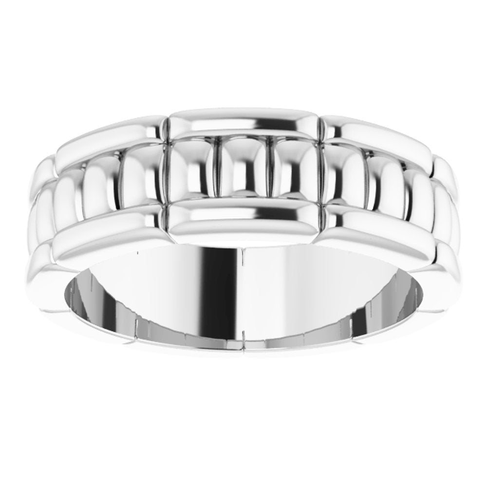 Alternate view of the 6mm 14K White Gold Grooved Pattern Standard Fit Band by The Black Bow Jewelry Co.