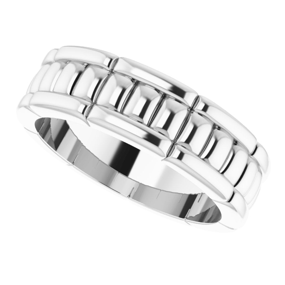 Alternate view of the 6mm 14K White Gold Grooved Pattern Standard Fit Band by The Black Bow Jewelry Co.