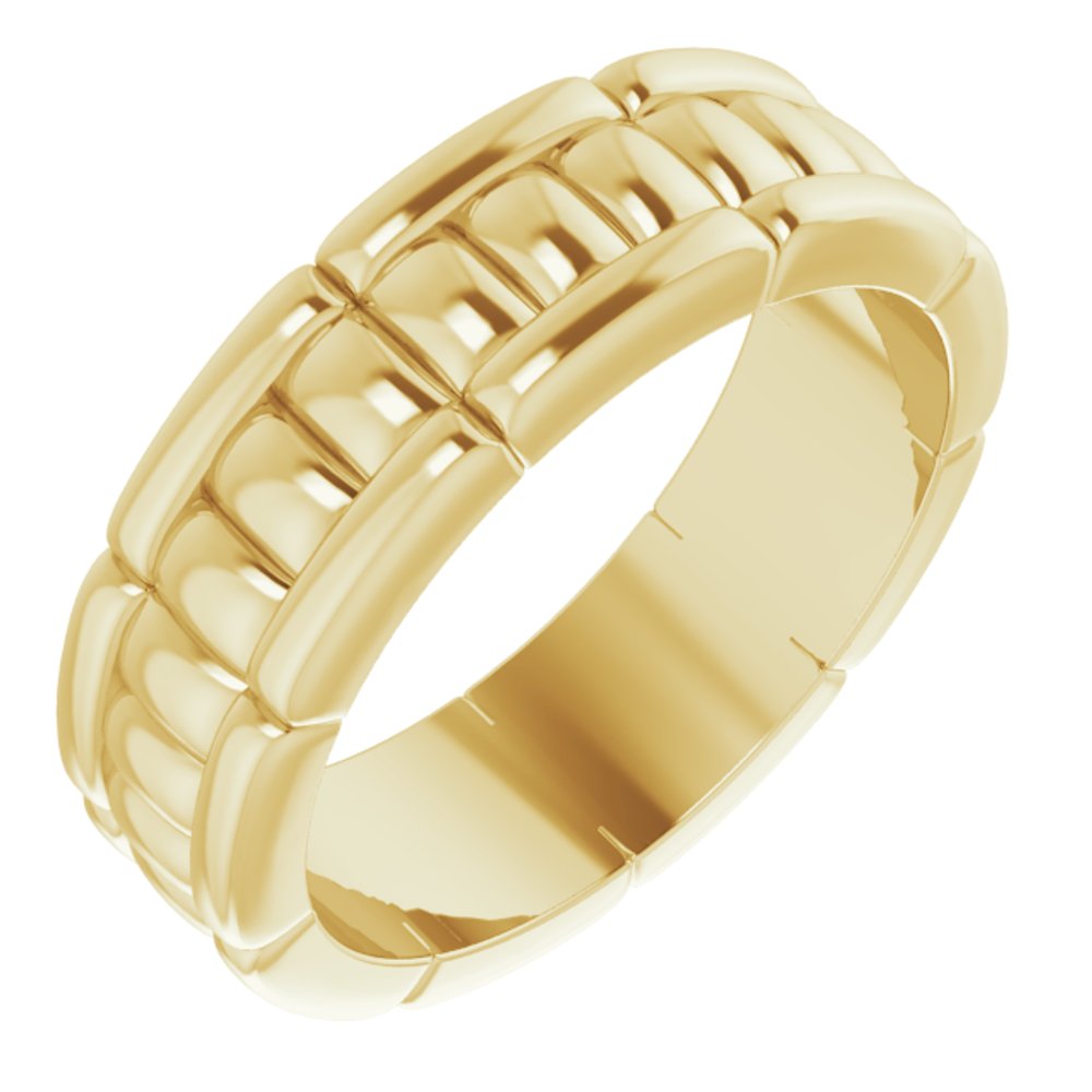 6mm 14K Yellow Gold Grooved Pattern Standard Fit Band, Item R11566 by The Black Bow Jewelry Co.