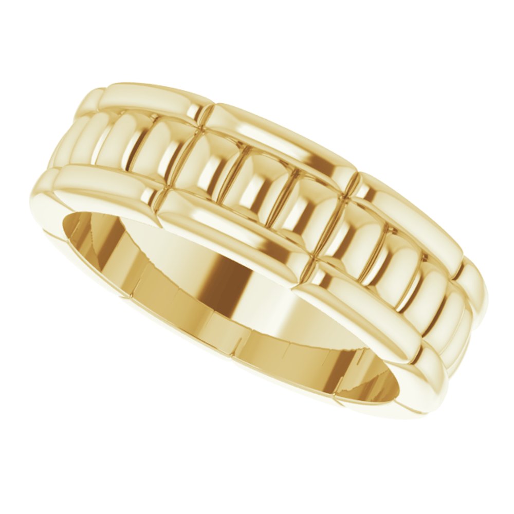 Alternate view of the 6mm 14K Yellow Gold Grooved Pattern Standard Fit Band by The Black Bow Jewelry Co.