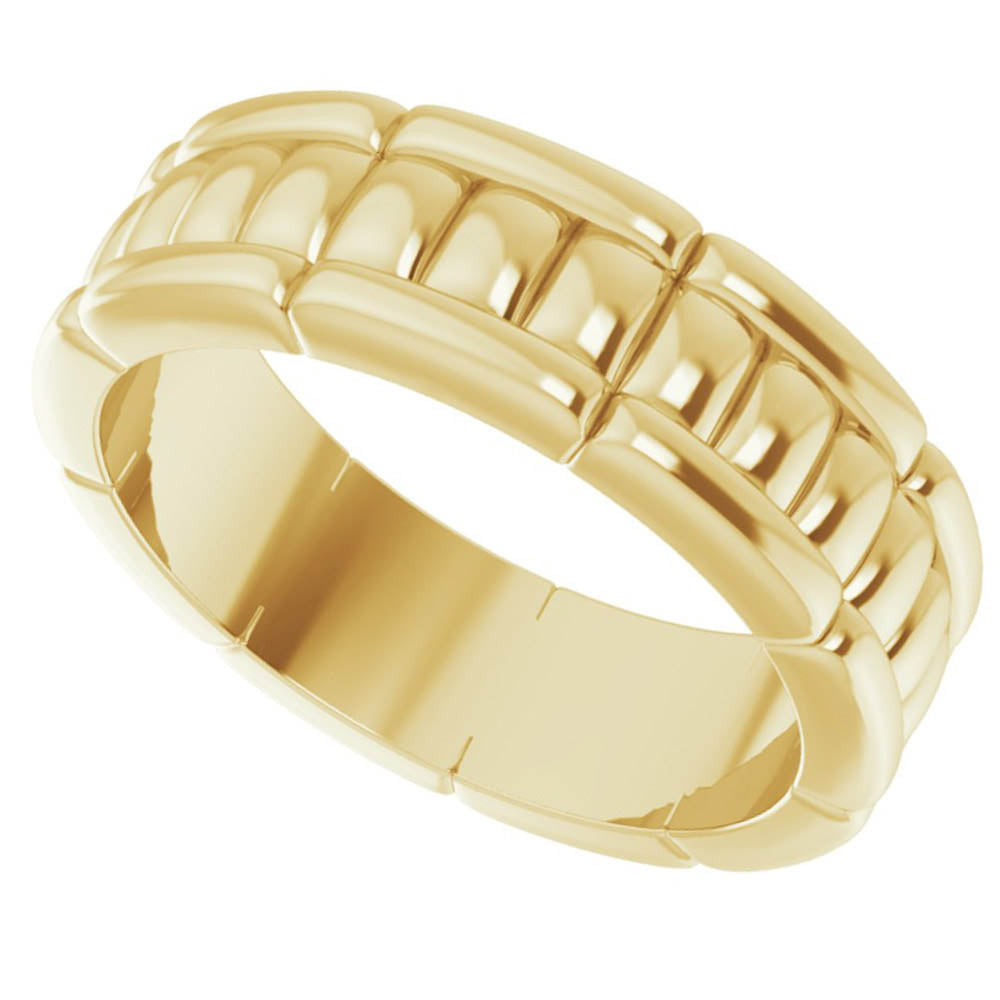 Alternate view of the 6mm 14K Yellow Gold Grooved Pattern Standard Fit Band by The Black Bow Jewelry Co.