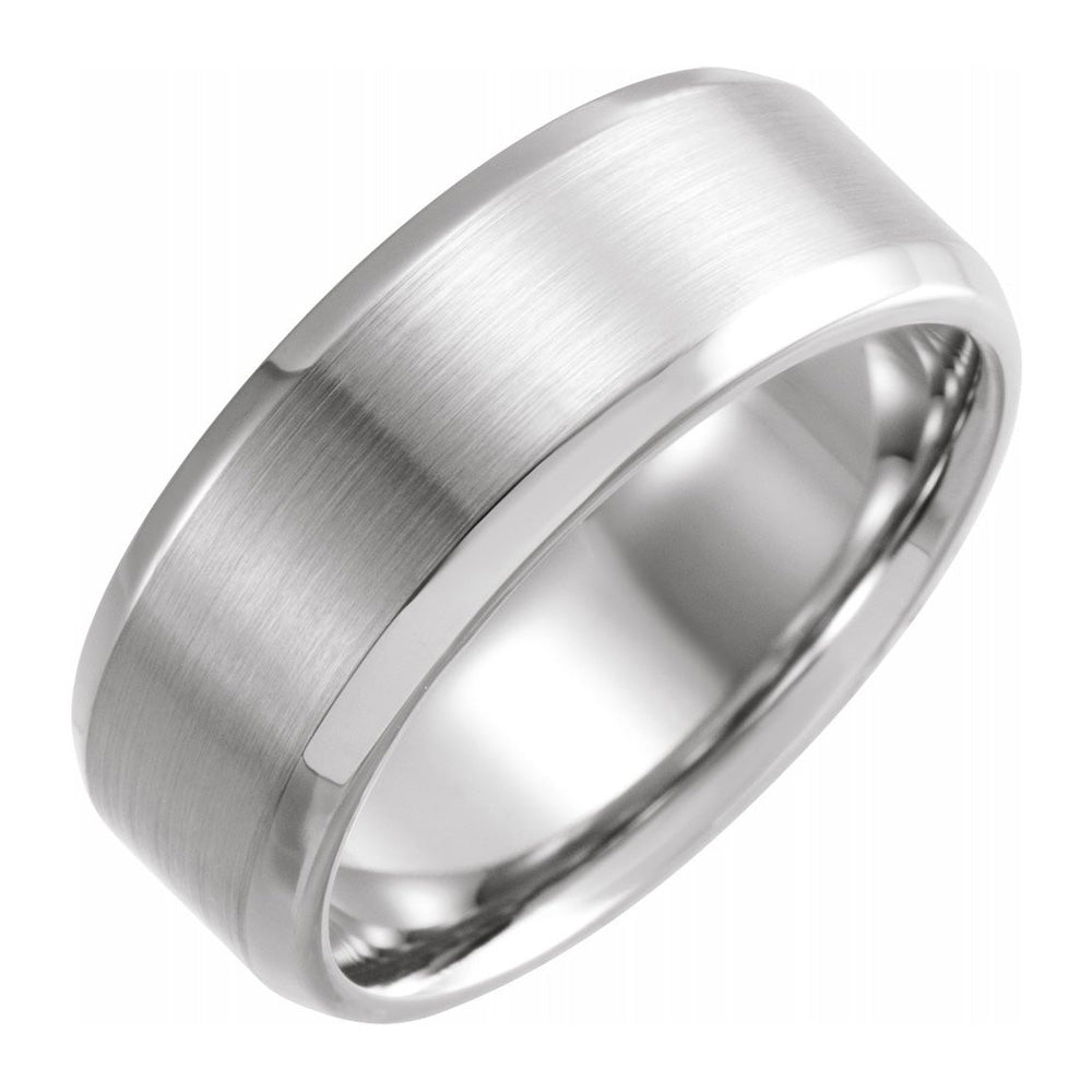 8mm 14K White Gold Beveled Edge Satin Comfort Fit Band, Item R11568 by The Black Bow Jewelry Co.