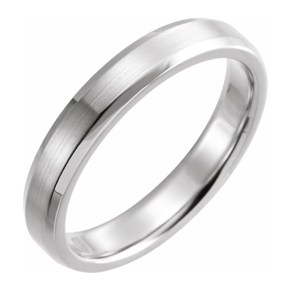 4mm 14K White Gold Beveled Edge Satin Comfort Fit Band, Item R11569 by The Black Bow Jewelry Co.