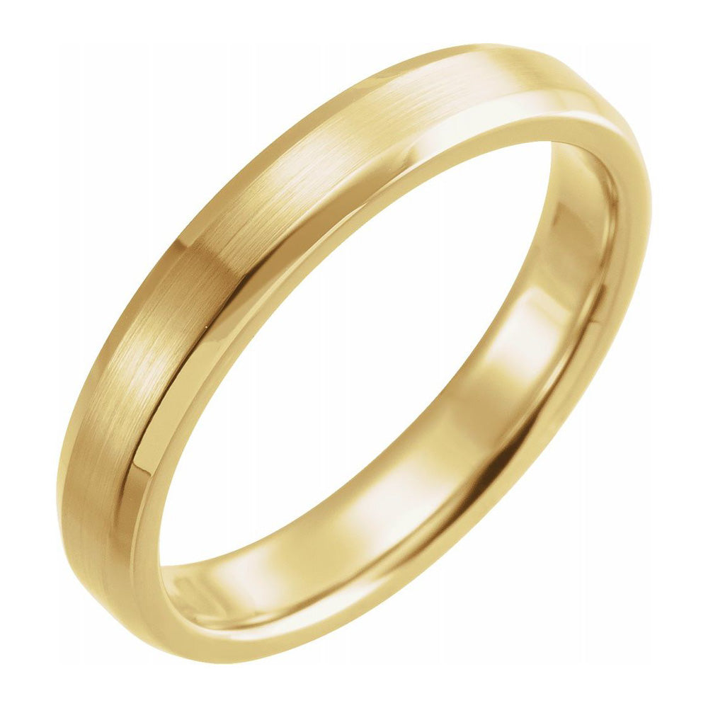 4mm 14K Yellow Gold Beveled Edge Satin Comfort Fit Band, Item R11570 by The Black Bow Jewelry Co.