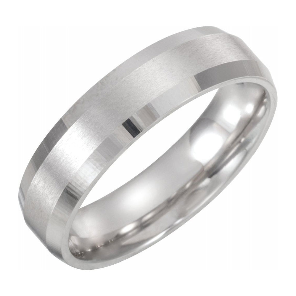 6mm Continuum Sterling Silver Beveled Edge Satin Comfort Fit Band, Item R11573 by The Black Bow Jewelry Co.