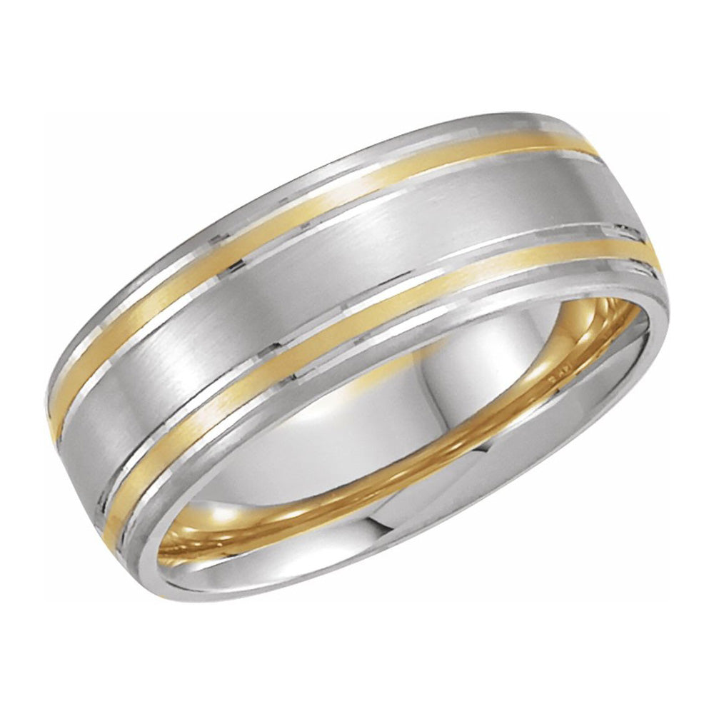 7mm 14K Two Tone Gold Satin Grooved Comfort Fit Band, Item R11576 by The Black Bow Jewelry Co.