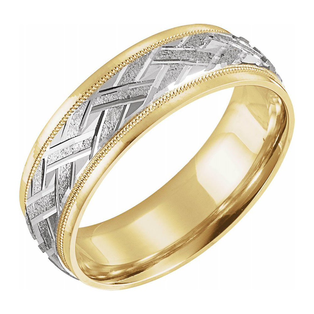 7mm 14K Two Tone Gold Woven Design Comfort Fit Band, Item R11579 by The Black Bow Jewelry Co.