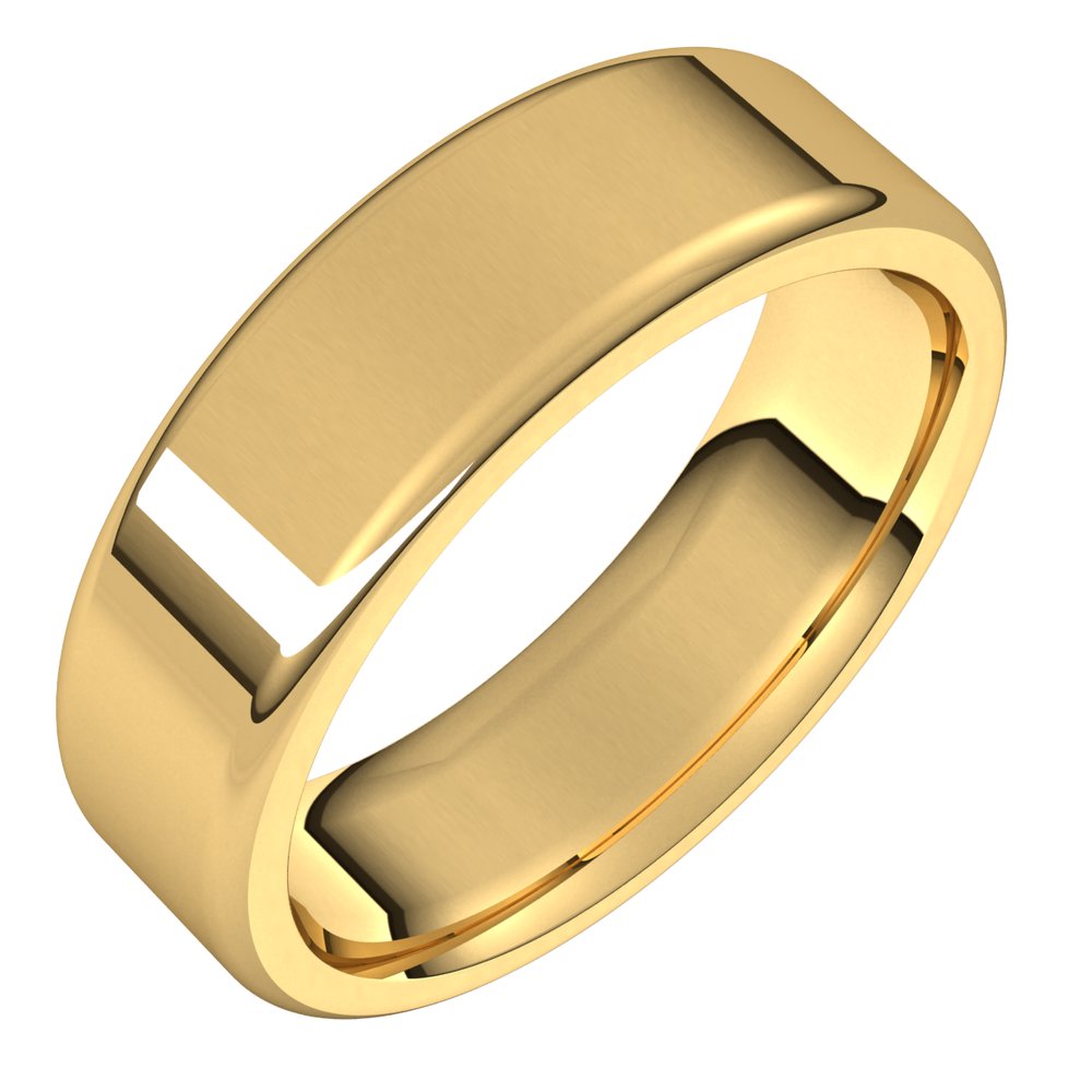 6mm 14K Yellow Gold Polished Round Edge Comfort Fit Flat Band, Item R11602 by The Black Bow Jewelry Co.