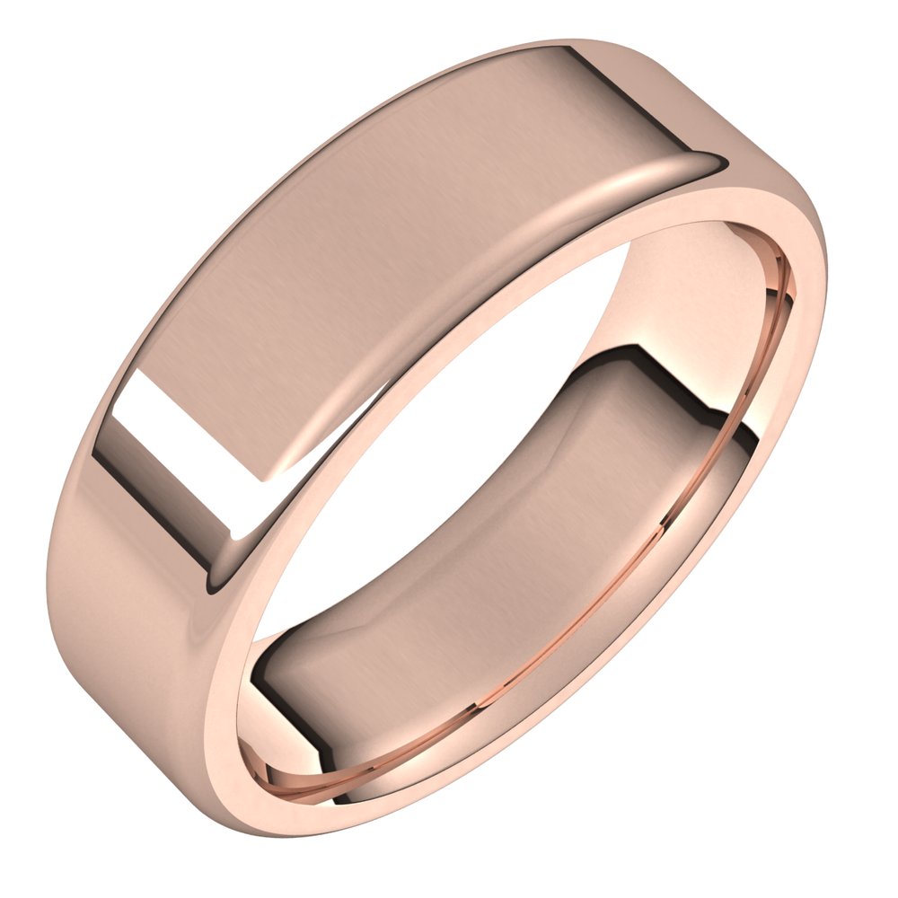 6mm 14K Rose Gold Polished Round Edge Comfort Fit Flat Band, Item R11604 by The Black Bow Jewelry Co.
