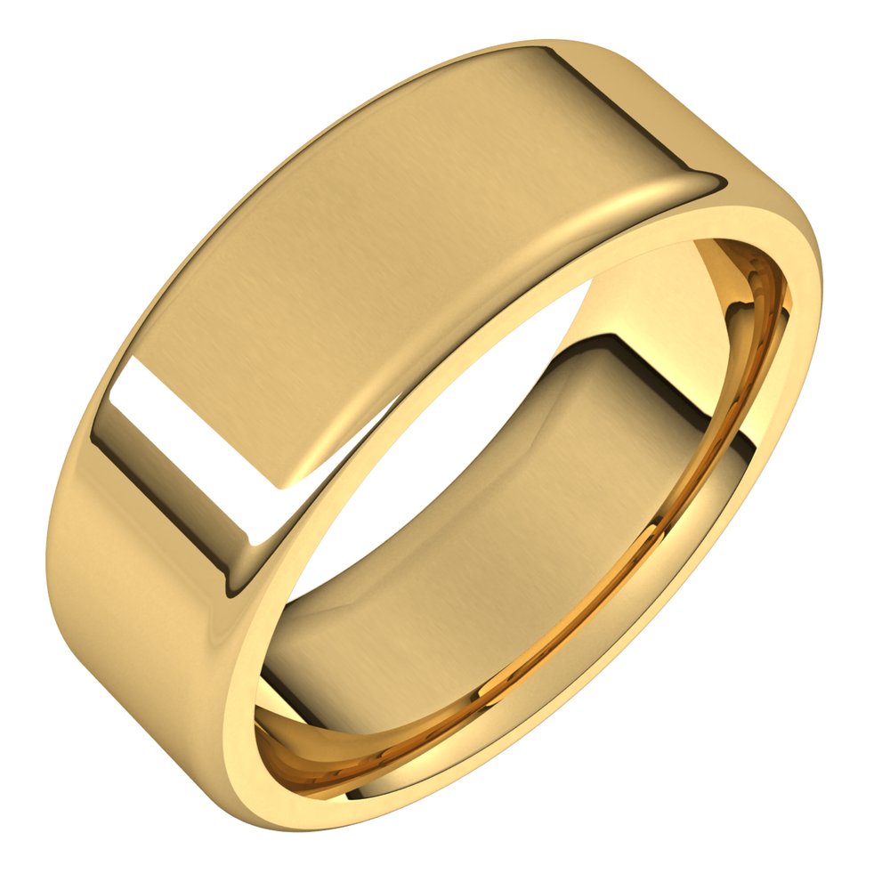 7mm 14K Yellow Gold Polished Round Edge Comfort Fit Flat Band, Item R11609 by The Black Bow Jewelry Co.