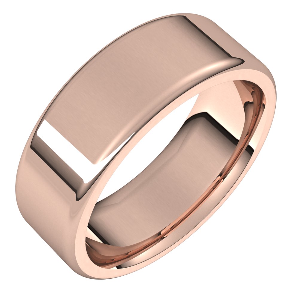 7mm 14K Rose Gold Polished Round Edge Comfort Fit Flat Band, Item R11611 by The Black Bow Jewelry Co.