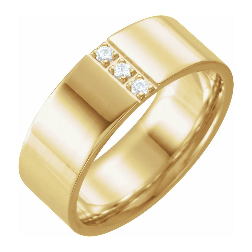 8mm 14K Yellow Gold 1/10 CTW Diamond Polished Comfort Fit Flat Band, Item R11623 by The Black Bow Jewelry Co.