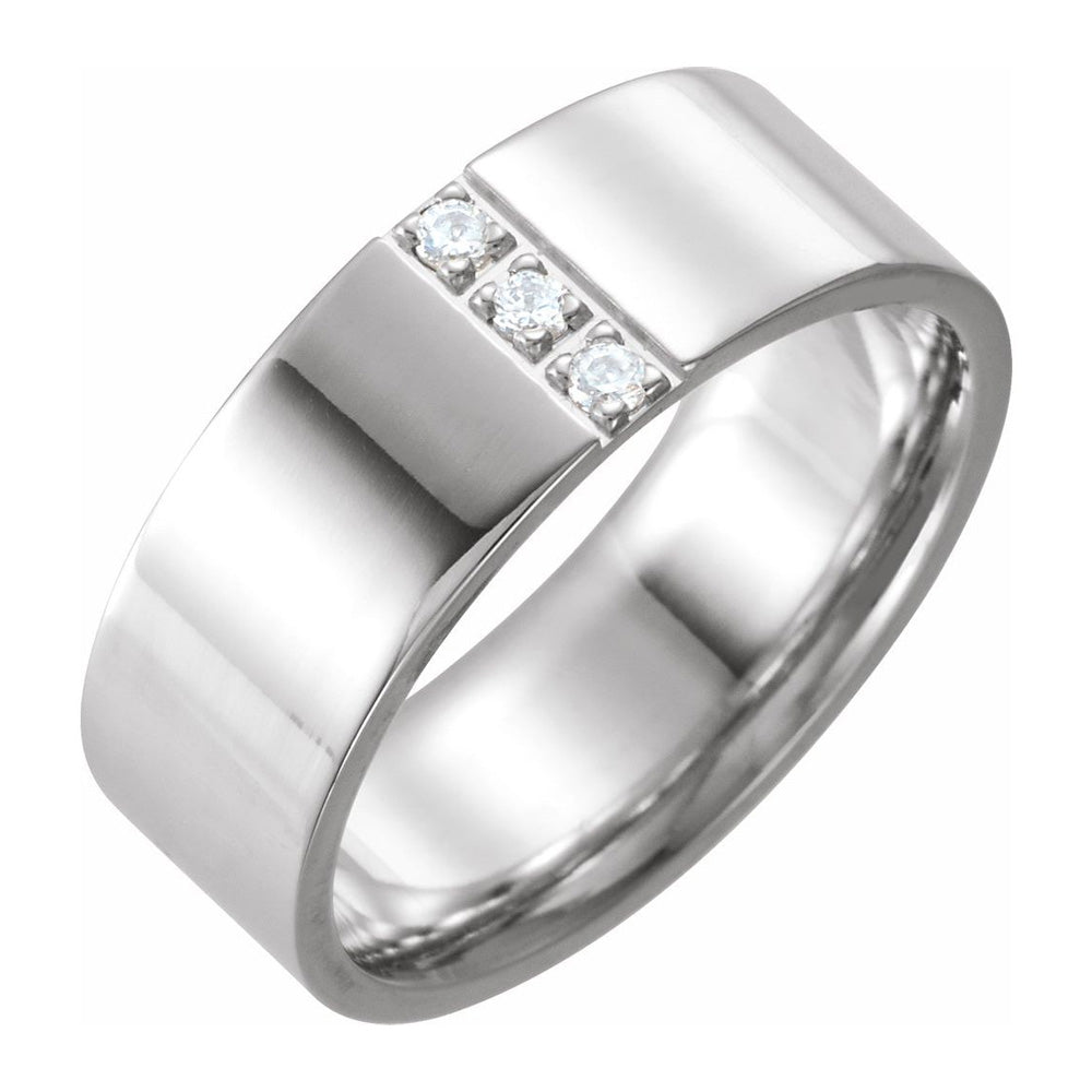 8mm 14K White Gold 1/10 CTW Diamond Polished Comfort Fit Flat Band, Item R11625 by The Black Bow Jewelry Co.