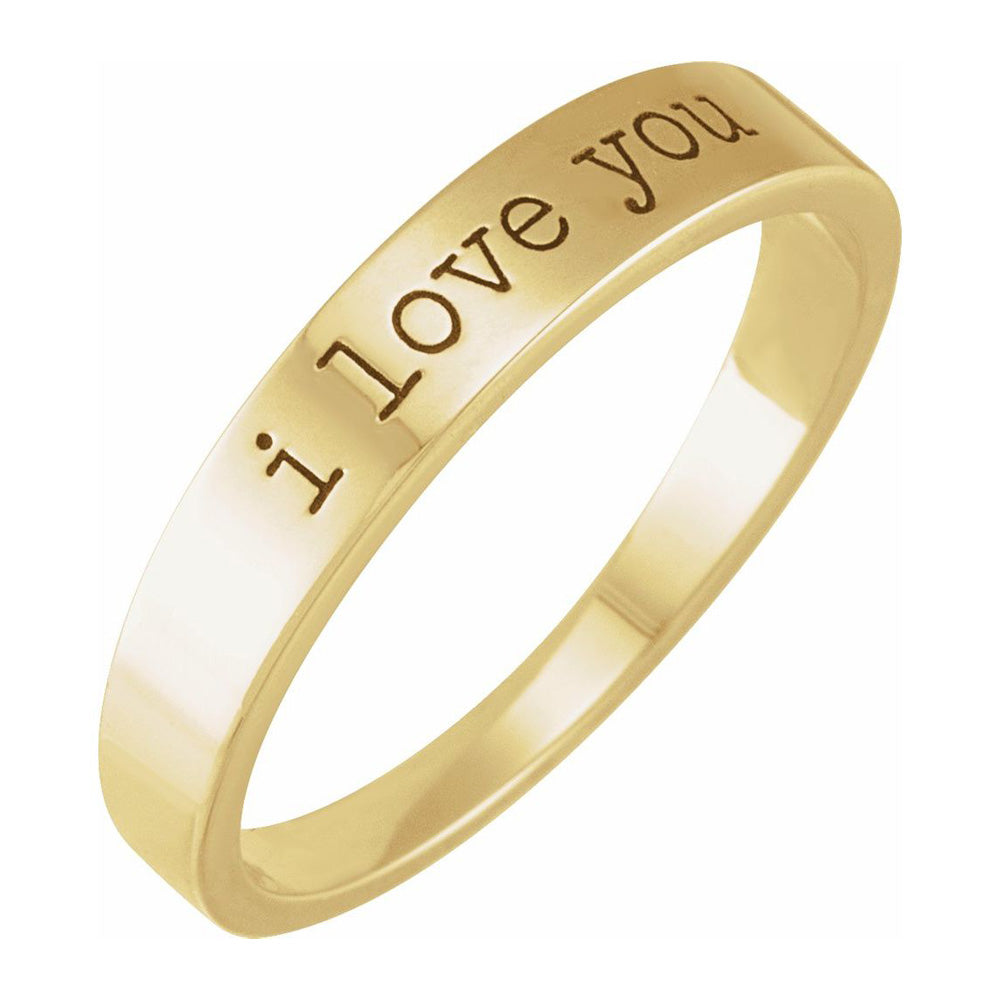 14K Yellow Gold &#39;I Love You&#39; Stackable Tapered Band, Item R11634 by The Black Bow Jewelry Co.
