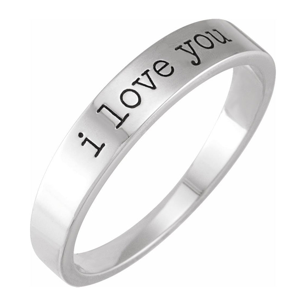 14K White Gold &#39;I Love You&#39; Stackable Tapered Band, Item R11635 by The Black Bow Jewelry Co.