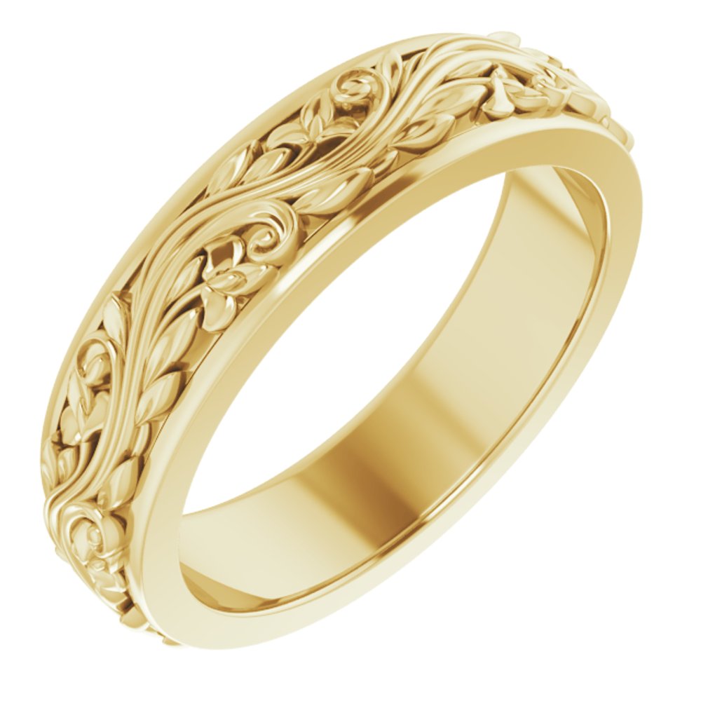 5mm 14K Yellow Gold Sculptural Standard Fit Band, Item R11643 by The Black Bow Jewelry Co.