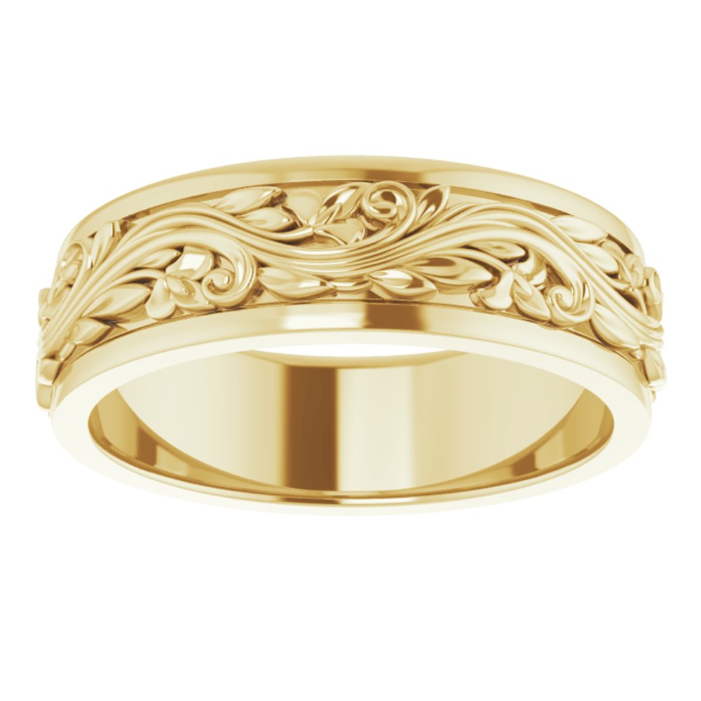 Alternate view of the 7mm 14K Yellow Gold Sculptural Standard Fit Band by The Black Bow Jewelry Co.