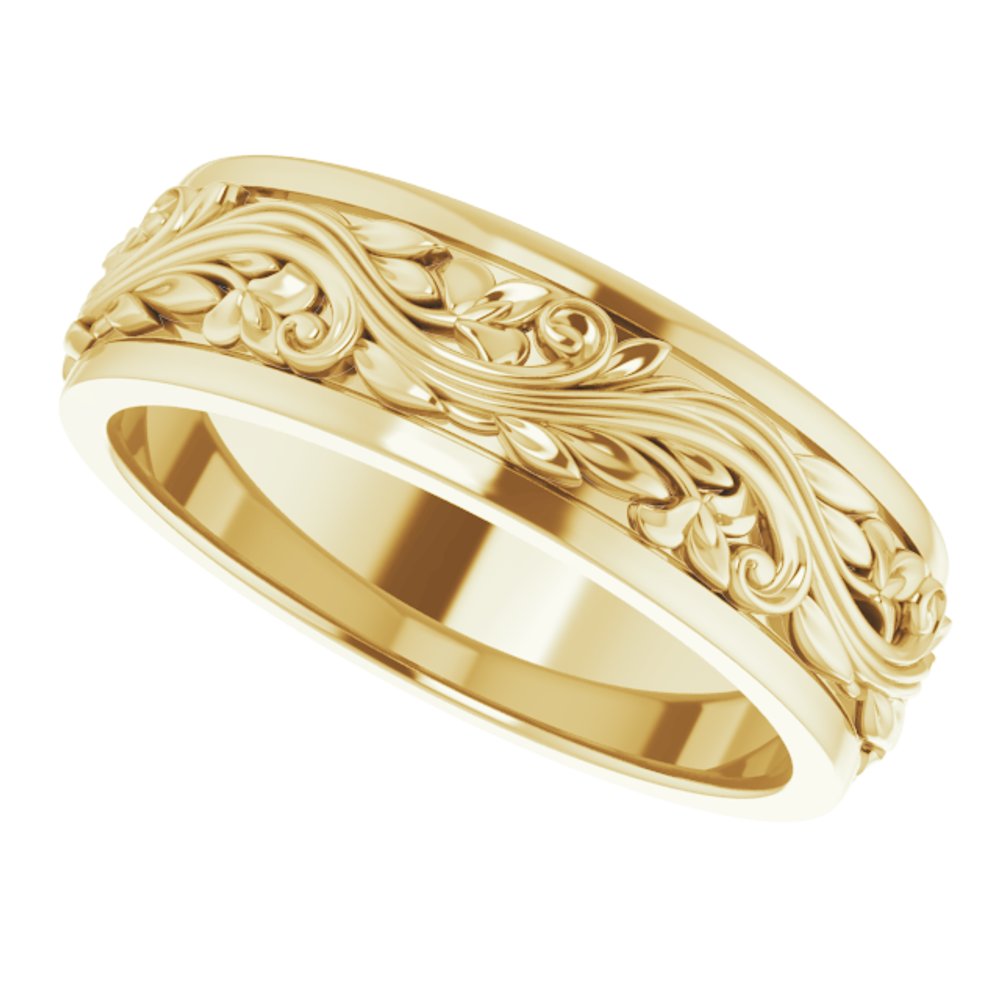 Alternate view of the 7mm 14K Yellow Gold Sculptural Standard Fit Band by The Black Bow Jewelry Co.