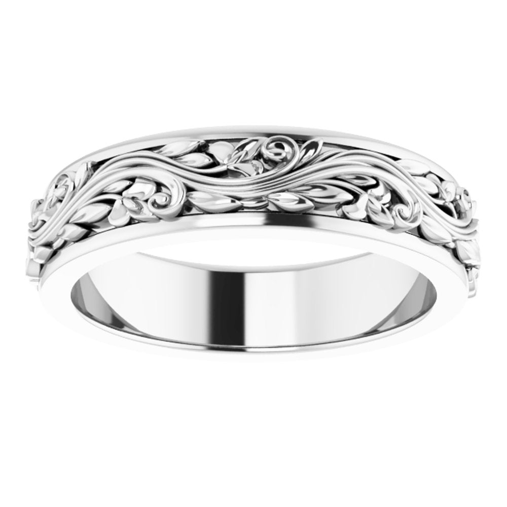 Alternate view of the 5mm 14K White Gold Sculptural Standard Fit Band by The Black Bow Jewelry Co.
