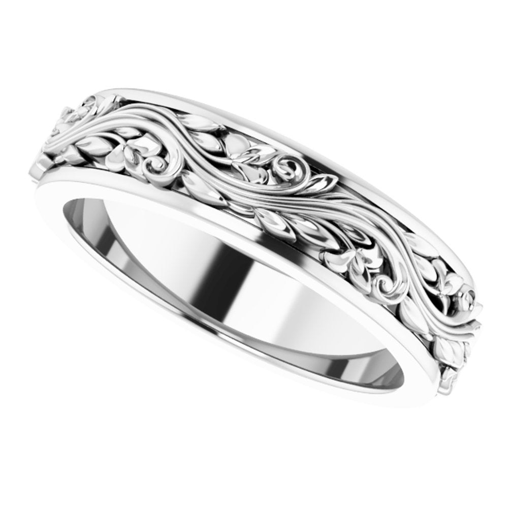 Alternate view of the 5mm 14K White Gold Sculptural Standard Fit Band by The Black Bow Jewelry Co.
