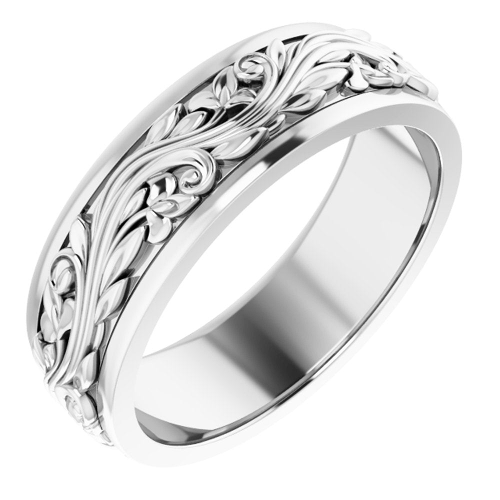 7mm 14K White Gold Sculptural Standard Fit Band, Item R11646 by The Black Bow Jewelry Co.