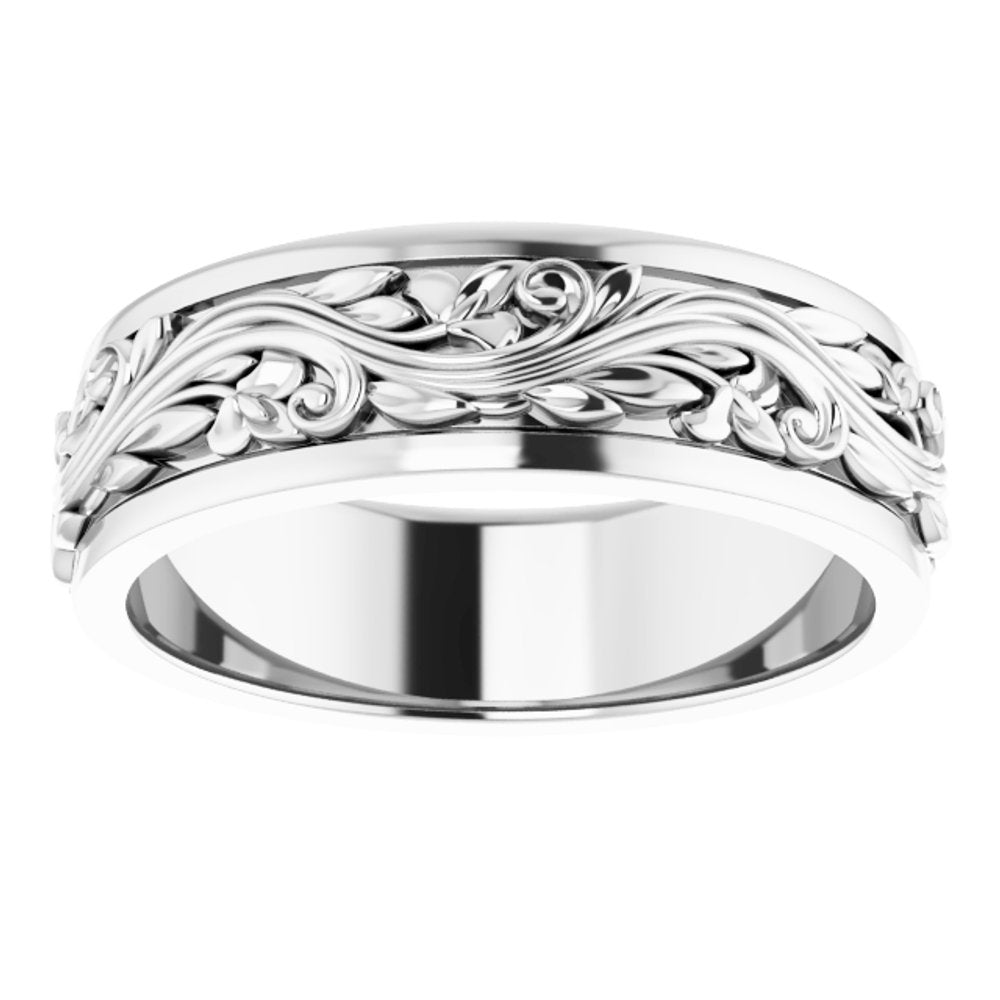 Alternate view of the 7mm 14K White Gold Sculptural Standard Fit Band by The Black Bow Jewelry Co.