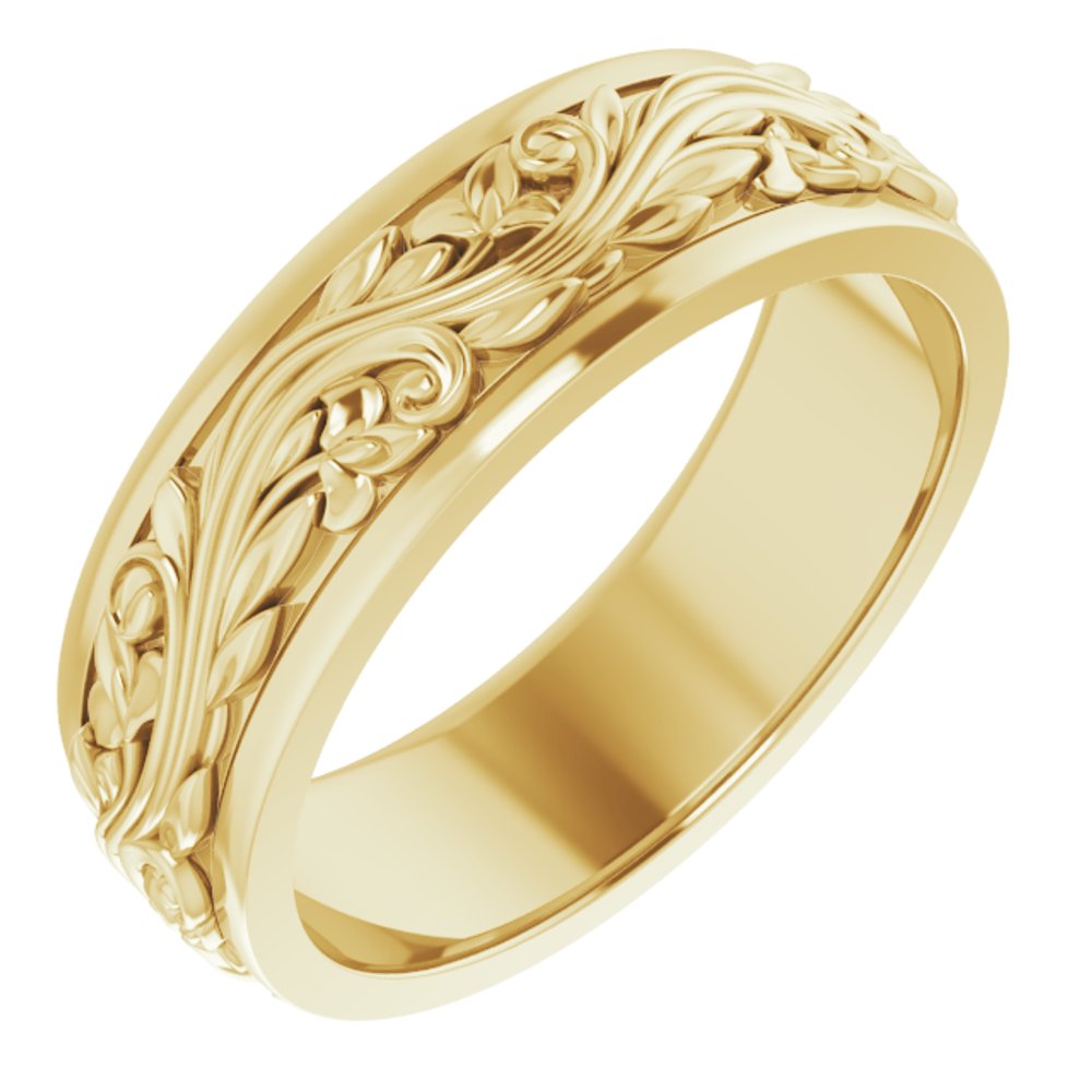 7mm 10K Yellow Gold Sculptural Standard Fit Band, Item R11648 by The Black Bow Jewelry Co.