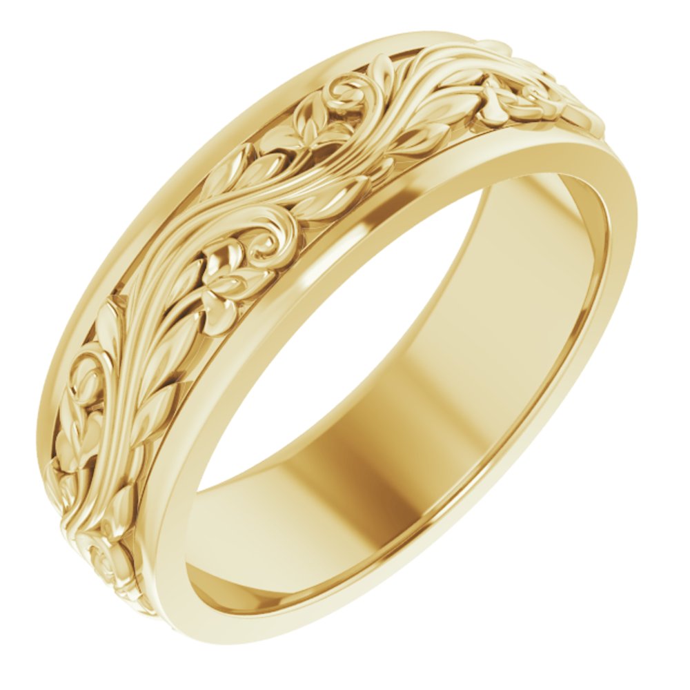 7mm 10K Yellow Gold Sculptural Standard Fit Band, Item R11648 by The Black Bow Jewelry Co.