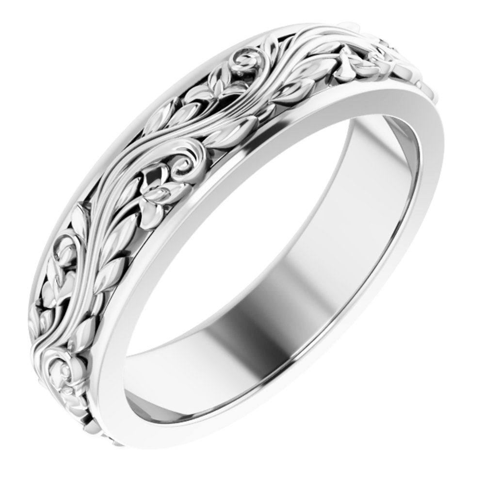5mm 10K White Gold Sculptural Standard Fit Band, Item R11649 by The Black Bow Jewelry Co.