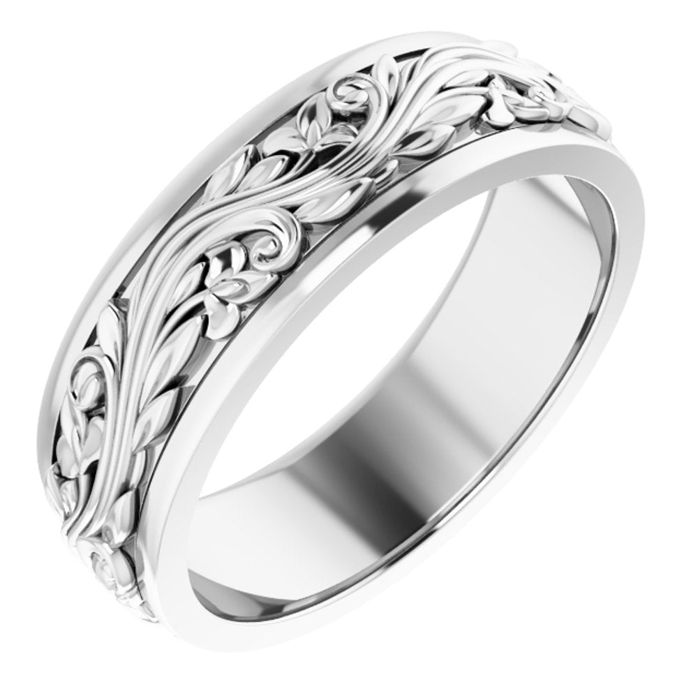 7mm 10K White Gold Sculptural Standard Fit Band, Item R11650 by The Black Bow Jewelry Co.