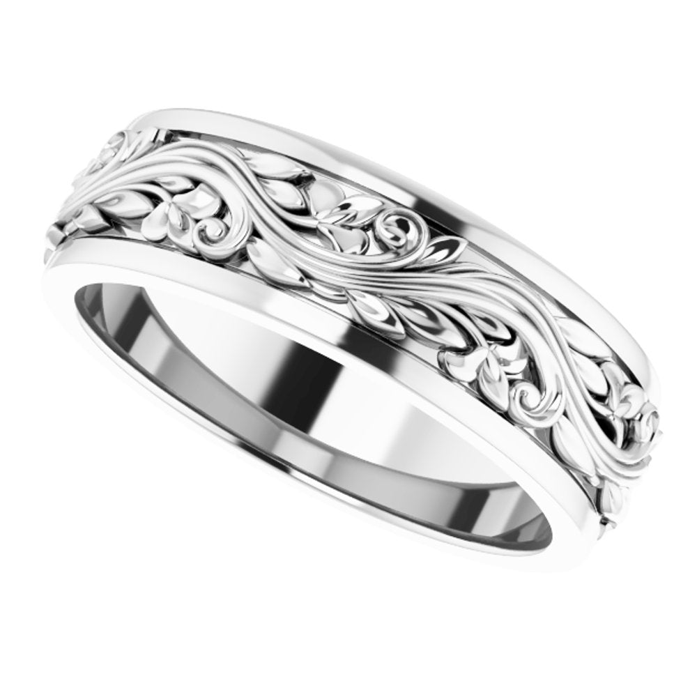 Alternate view of the 7mm 10K White Gold Sculptural Standard Fit Band by The Black Bow Jewelry Co.