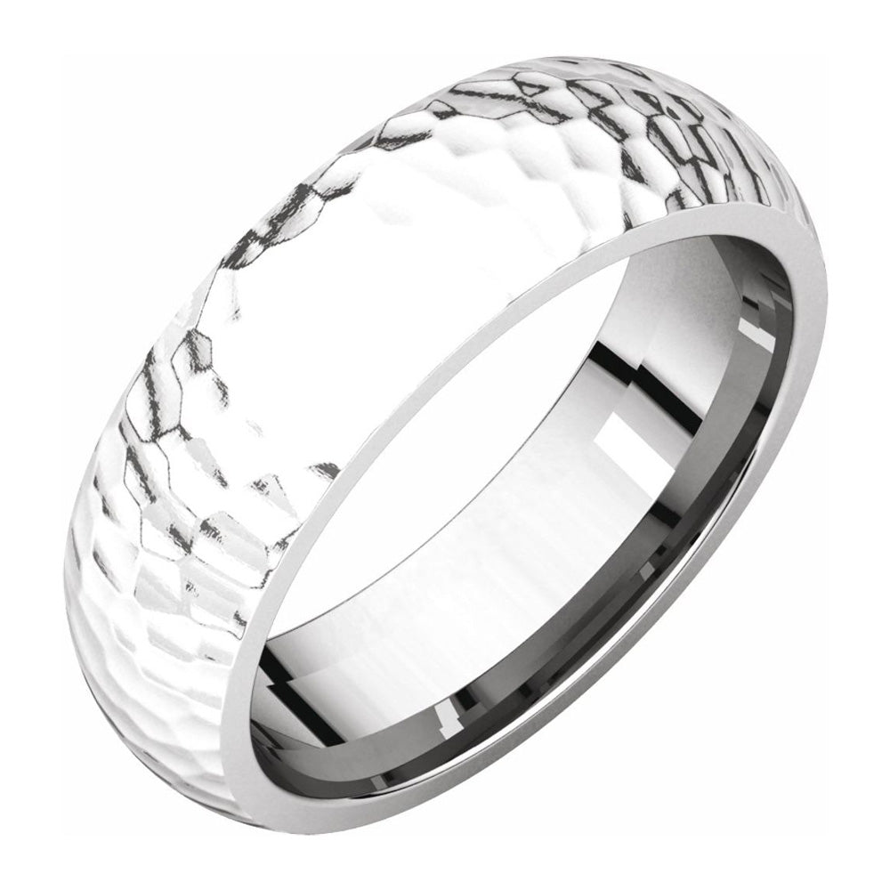 6mm 14K White Gold Hammered Half Round Comfort Fit Band, Item R11653 by The Black Bow Jewelry Co.