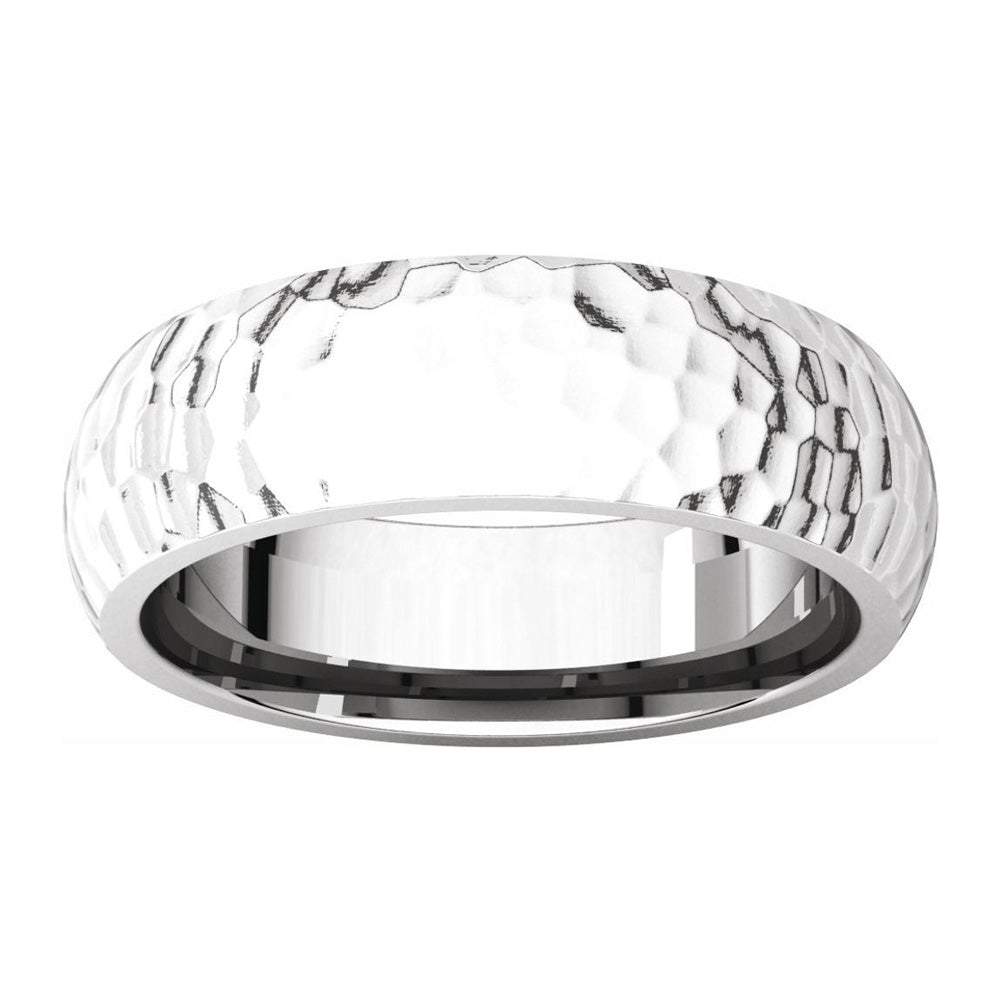 Alternate view of the 6mm 14K White Gold Hammered Half Round Comfort Fit Band by The Black Bow Jewelry Co.