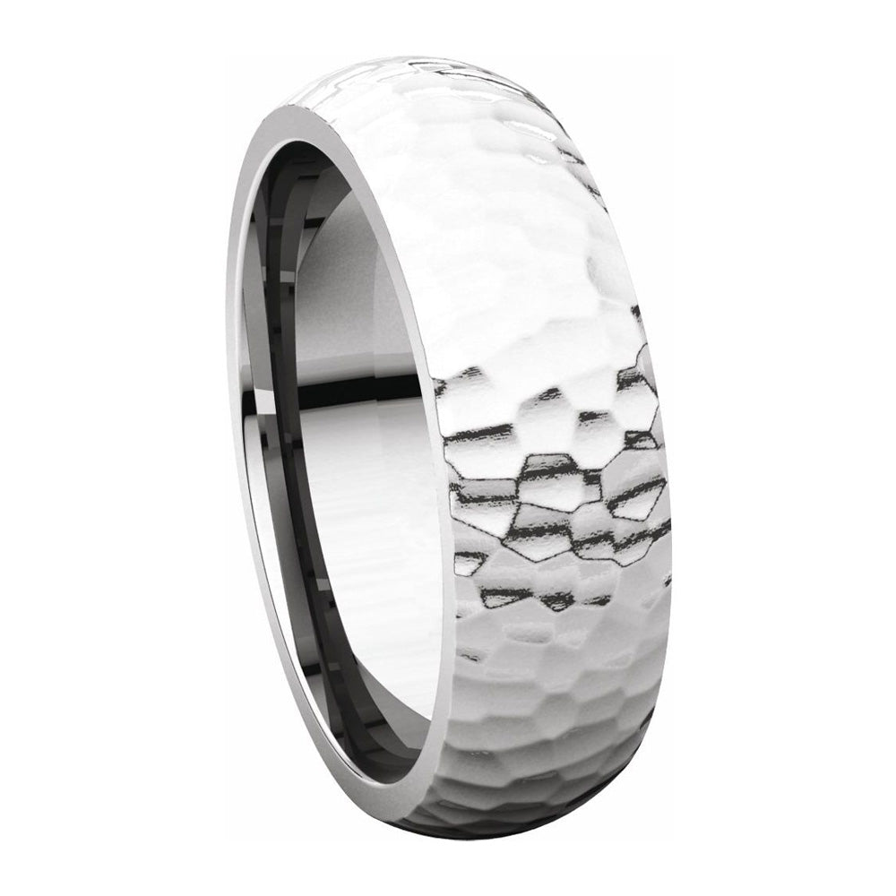 Alternate view of the 6mm 14K White Gold Hammered Half Round Comfort Fit Band by The Black Bow Jewelry Co.