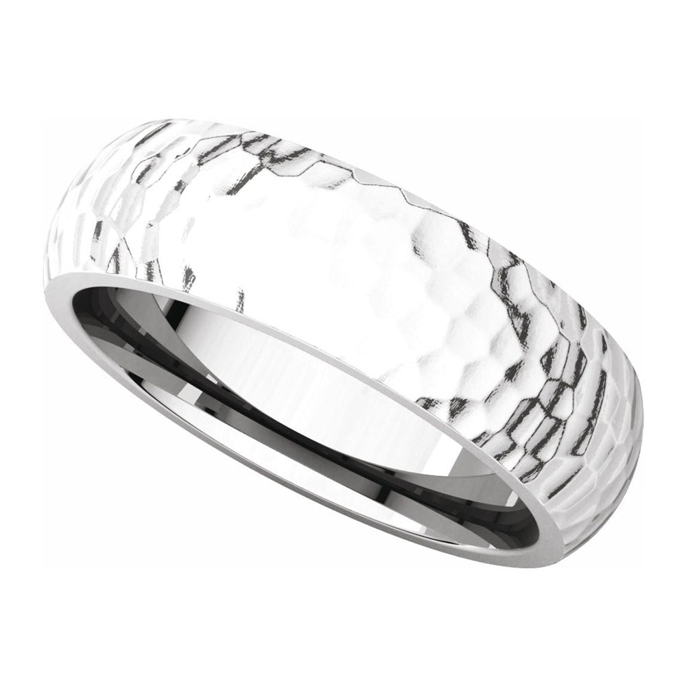 Alternate view of the 6mm 14K White Gold Hammered Half Round Comfort Fit Band by The Black Bow Jewelry Co.