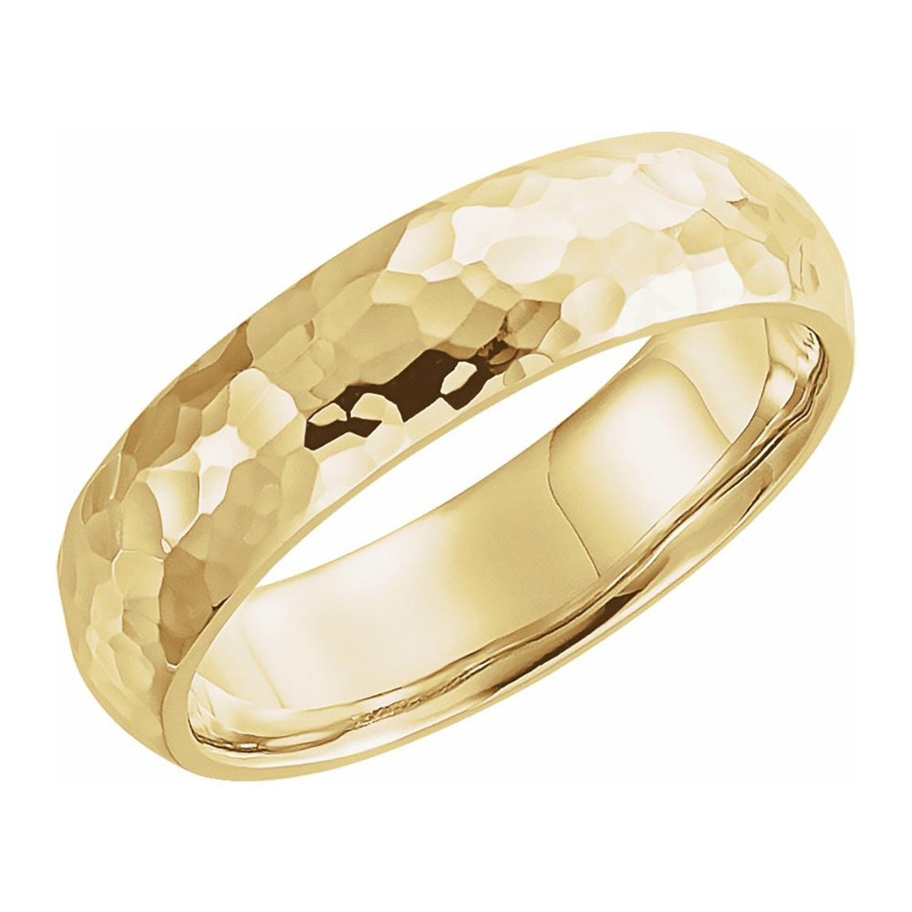 6mm 10K Yellow Gold Hammered Half Round Comfort Fit Band, Item R11654 by The Black Bow Jewelry Co.
