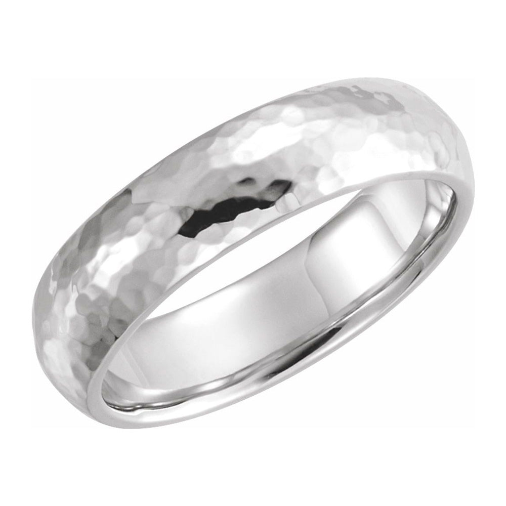 6mm 10K White Gold Hammered Half Round Comfort Fit Band, Item R11655 by The Black Bow Jewelry Co.