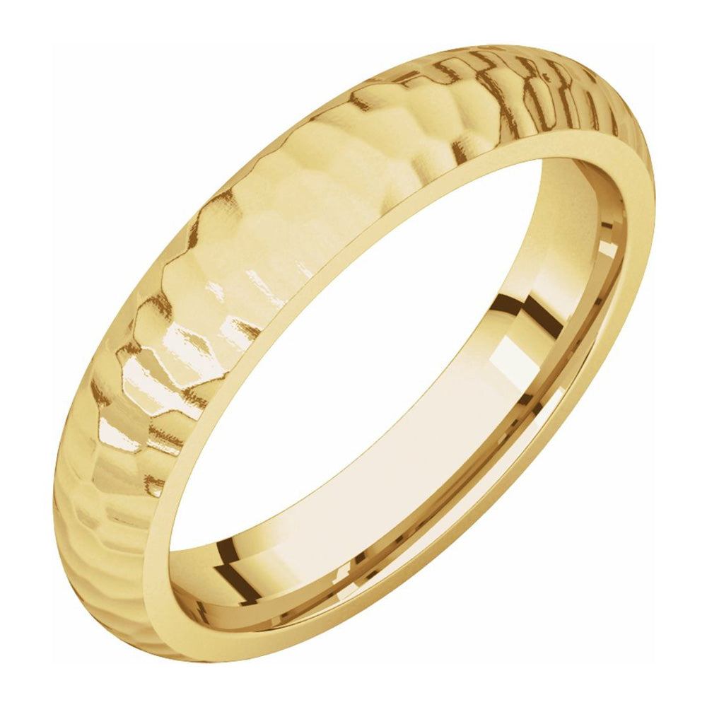 4mm 14K Yellow Gold Hammered Half Round Comfort Fit Band, Item R11658 by The Black Bow Jewelry Co.