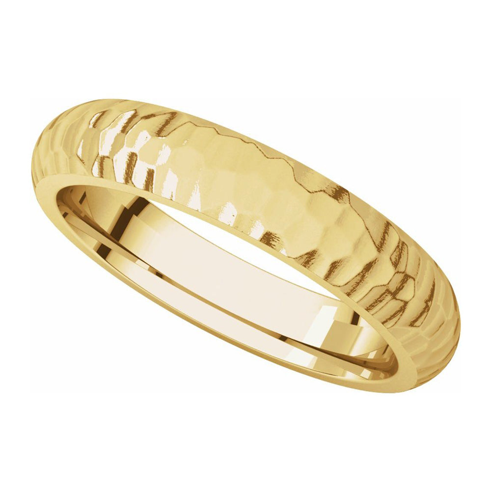 Alternate view of the 4mm 14K Yellow Gold Hammered Half Round Comfort Fit Band by The Black Bow Jewelry Co.