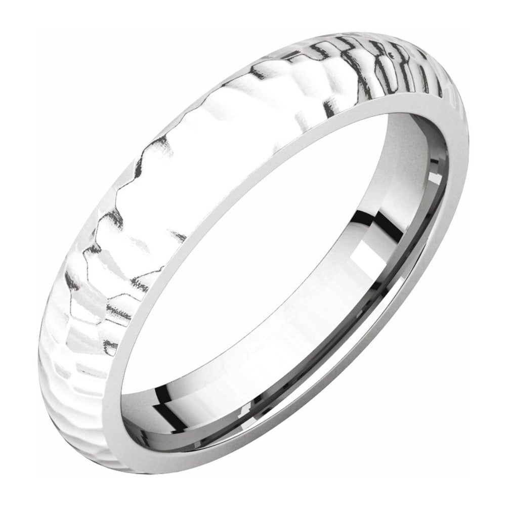 4mm 14K White Gold Hammered Half Round Comfort Fit Band, Item R11659 by The Black Bow Jewelry Co.