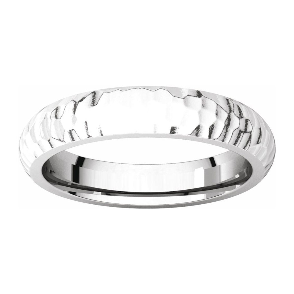 Alternate view of the 4mm 14K White Gold Hammered Half Round Comfort Fit Band by The Black Bow Jewelry Co.