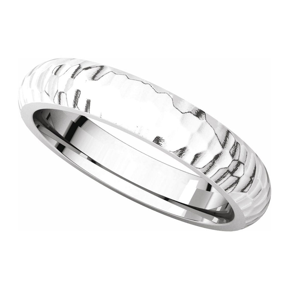 Alternate view of the 4mm 14K White Gold Hammered Half Round Comfort Fit Band by The Black Bow Jewelry Co.