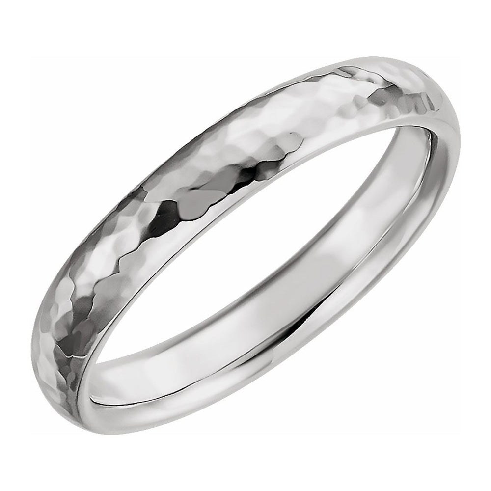 4mm 10K White Gold Hammered Half Round Comfort Fit Band, Item R11661 by The Black Bow Jewelry Co.