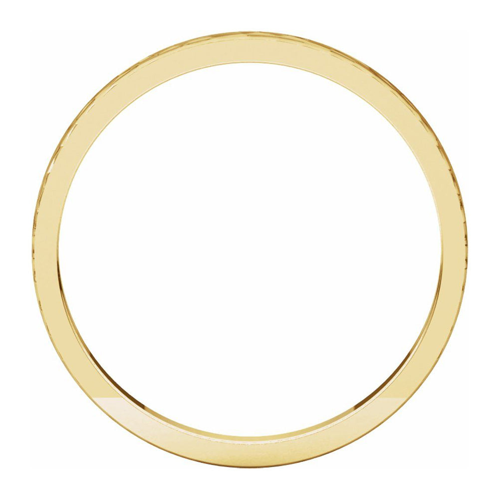 Alternate view of the 2mm 14K Yellow Gold Hammered Flat Standard Fit Band by The Black Bow Jewelry Co.