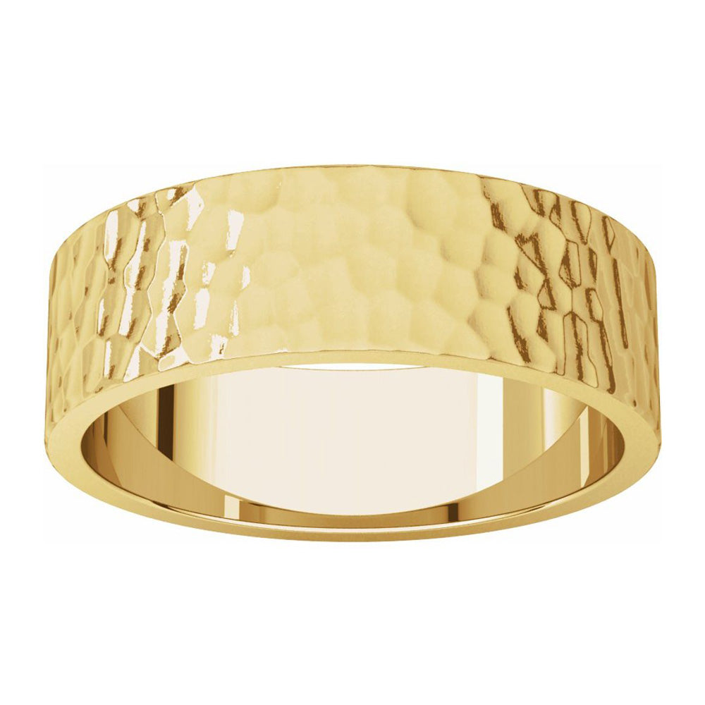 Alternate view of the 6mm 14K Yellow Gold Hammered Flat Standard Fit Band by The Black Bow Jewelry Co.