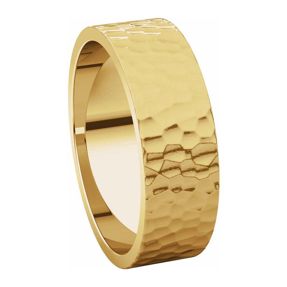 Alternate view of the 6mm 14K Yellow Gold Hammered Flat Standard Fit Band by The Black Bow Jewelry Co.